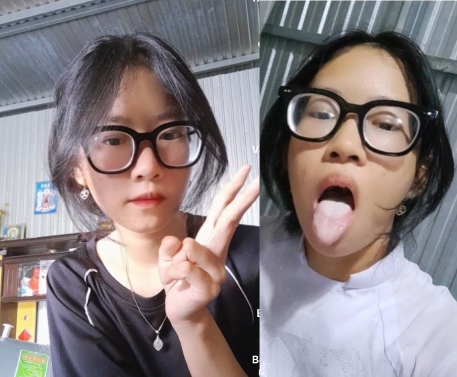 Trần Ngọc Nhi móc bím của mình và nó chảy nước
